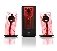 GOgroove BassPULSE 2.1 LED Satellite Stereo PC Computer Gaming Speakers with Red Glow Lights, Bass Controls and Powered Subwoofer - Compatible with PC, Mac, Desktop, Laptop and More Multimedia Devices