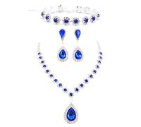 GOGZBD 3 Pcs Silvery Jewelry set Rhinestone Dangle Earrings Sparkly Link Bracelet Wedding Bridal Necklace Party Prom Earrings, Brass, Cubic Zirconia
