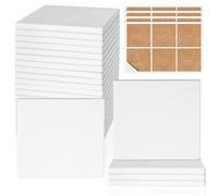 GOH DODD Ceramic Tiles for Crafts, 24 Pieces 4 Inch Empty Coasters, Unglazed Ceramic White Tiles with 24 Pieces Cork Support Pads for Painting, Alcohol Ink, Acrylic Casting, DIY, Mosaic, Square