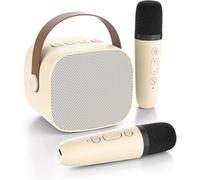 GOHAPHE Karaoke Machine for Kids, Rechargeable Mini Karaoke Machine with 2 Microphones and Voice Changing Effects, Bluetooth Karaoke Speaker for Party, Home, KTV, Travel (Beige)