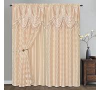 GOHD Circle Cycle. Clipped Voile. Voile Jacquard Window Curtain Drape with Attached Fancy Valance and Taffeta Backing. 2pcs Set. Each pc 54 inch Wide x 84 inch Drop + 18 inch Valance. (Coffee)