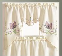 GOHD Dancing Butterfly. 3pcs Multi-color embroidery cafe curtain set/swag & tiers set with cutworks. Window treatment set for small windows. (LAVENDER)