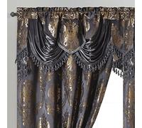 GOHD GOLDEN OCEAN HOME DECOR Luxe Love. Jacquard Window Curtain Panel Drape with Attached Fancy Valance. 2pcs Set. (Deep Grey, 54" Wide x 84" Drop with 18" Valance x 2pcs)