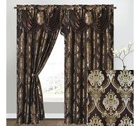 GOHD Luxe Love. Jacquard Window Curtain Panel Drape with Attached Fancy Valance. 2pcs Set. (Chocolate, 54" Wide x 96" Drop with 18" Valance x 2pcs)