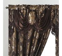 GOHD Luxe Love. Jacquard Window Curtain Panel Drape with Attached Fancy Valance. 2pcs Set. (Chocolate, 54" Wide x 84" Drop with 18" Valance x 2pcs)