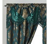 GOHD Luxe Love. Jacquard Window Curtain Panel Drape with Attached Fancy Valance. 2pcs Set. (Hunter Green, 54" Wide x 84" Drop with 18" Valance x 2pcs)