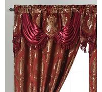GOHD Luxe Love. Jacquard Window Curtain Panel Drape with Attached Fancy Valance. 2pcs Set. (Wine, 54" Wide x 84" Drop with 18" Valance x 2pcs)