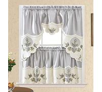 GOHD Rose Melody 3pcs Kitchen Cafe Curtain Set.Swag and 24"Tier,Silver Grey