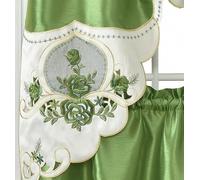GOHD Rose Melody 3pcs Kitchen Cafe Curtain Set.Swag and 24" Tiers,Green