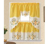 GOHD Rose Melody 3pcs Kitchen Cafe Curtain Set.Swag and 24" Tiers,Yellow