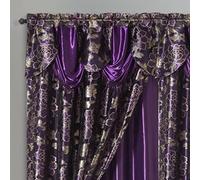 GOHD Royal ROSARIUM. Clipped Voile/Voile Farmhouse Jacquard Window Curtain Panel Drape with Attached Fancy Valance & Taffeta Backing.2pcs Set. Each pc 54" Wide x 84" Drop + 18" Valance. (Purple)