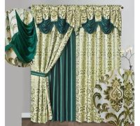 GOHD Samba Star. Jacquard Window Curtain Panel Drape with Attached Fancy Valance and taffeta backing. 2pcs Set. Each pc 54" Wide x 90" Drop with 18" Valance. (HUNTER GREEN)