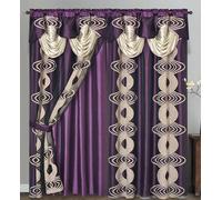 GOHD Spinning Singer. Clipped Voile. Voile Jacquard Window Curtain with Attached Fancy Valance and Taffeta Backing. 2pcs Set. Each pc 54 inch Wide x 90 inch Drop + 18 inch Valance.(Purple)