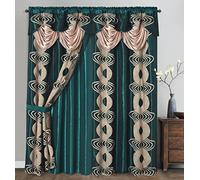 GOHD Spinning Singer. Clipped Voile. Voile Jacquard Window Curtain with Attached Fancy Valance and Taffeta Backing. 2pcs Set. Each pc 54 inch Wide x 90 inch Drop + 18 inch Valance. (Hunter Green)