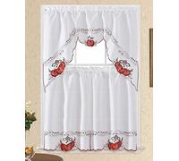 GOHD Sweet Harvest. 3pcs Kitchen Cafe Curtain Set. Nice Embroidery Fruit Design with Cutworks. (Swag and 36 inches Tiers Set, Red Apple)
