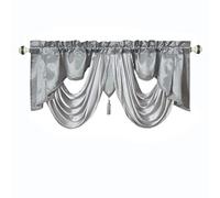 GOHD Valarie Fancy Window Valance. 54 x 18. Taffeta Fabric with Soft Satin Swag. Add Some Royal luxruy Accent to Your Home. (Grey)
