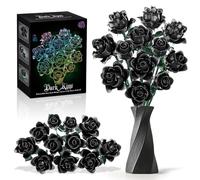 Gohero Black Rose Building Set, 12-Piece Artificial Flower Bouquet Collection, 10.35 x 10.35 inches, Gothic Home Decor