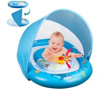 GOHHME Baby Swimming Ring Baby Swimming Float Double Circle Design for Extra Safety Adjustable Sunshade Safe and Comfortable Seat Fun Toy Horn Baby Float for Kids Summer Water Play