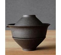 Gohobi Handmade Ceramic Gaiwan Travel Tea Set - Portable Gongfu Teapot & Cup Set - Japanese-Chinese Style On-The-Go Tea Gift Set (3 Colours) (Black)