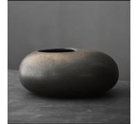 Gohobi Handmade Ikebana Round Vase - Japanese Vintage Style - Zen Home Décor (Shiny Black)