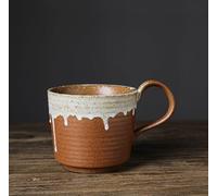 Gohobi Handmade Stoneware Large Mug - Japanese Vintage Style Ceramic Coffee Cup - Artisan Hand-Glazed Pottery (Orange/Snow)