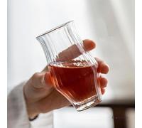 Gohobi Handmade Striped Glass Aroma Tea Cup - Heat-Resistant Japanese Style - Clear Glass for Tea, Juice or Wine (Single Cup)