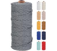 GOHOF 3mm x 100m Premium Cotton Macrame Rope, 4 Strand Twisted Soft Cotton Cord, Perfect for Macrame Art, Dark Grey