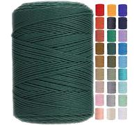 GOHOF 3mm x 450m Premium Cotton Macrame Rope, 4 Strand Twisted Soft Cotton Cord for Macrame Art, Deep Green