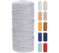 GOHOF Cotton Macrame Cord 3mm 100m Natural Colored Macrame Supplies, Soft Craft Cotton Rope for Plant Hanger Wall Hanger Dreamcatcher(Light Grey)
