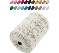 GOHOF Cotton Macrame Cord 3mm x 200m Natural Colored Macrame Supplies, Soft Craft Cotton Rope for Plant Hanger Wall Hanger Dreamcatcher (Beige)