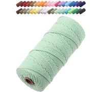 GOHOF Macrame Cord 2mm x 205m Premium Cotton Macrame Rope, 3 Strand Twisted Soft Cotton Cord, One of The Most Perfect Materials for Macrame Art, Cotton String Without Chemicals (Mint)