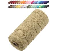 GOHOF Macrame Cord 2mm x 205m Premium Cotton Macrame Rope, 3 Strand Twisted Soft Cotton Cord, One of The Most Perfect Materials for Macrame Art, Cotton String Without Chemicals (Dark Khaki)