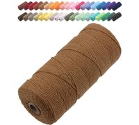 GOHOF Macrame Cord 2mm x 205m Premium Cotton Macrame Rope, 3 Strand Twisted Soft Cotton Cord, One of The Most Perfect Materials for Macrame Art, Cotton String Without Chemicals (Caramel Colour)