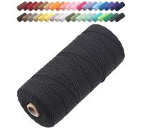 GOHOF Macrame Cord 2mm x 205m Premium Cotton Macrame Rope, 3 Strand Twisted Soft Cotton Cord, One of The Most Perfect Materials for Macrame Art, Cotton String Without Chemicals (Black)