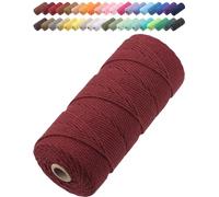GOHOF Macrame Cord 2mm x 205m Premium Cotton Macrame Rope, 3 Strand Twisted Soft Cotton Cord, One of The Most Perfect Materials for Macrame Art, Cotton String Without Chemicals (Wine Red)