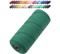 GOHOF Macrame Cord 2mm x 205m Premium Cotton Macrame Rope, 3 Strand Twisted Soft Cotton Cord, One of The Most Perfect Materials for Macrame Art, Cotton String Without Chemicals (Dark Green)