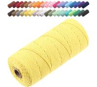GOHOF Macrame Cord 2mm x 205m Premium Cotton Macrame Rope, 3 Strand Twisted Soft Cotton Cord, One of The Most Perfect Materials for Macrame Art, Cotton String Without Chemicals (Yellow)
