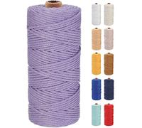 GOHOF Macrame Cord 3mm x 100m Premium Cotton Macrame Rope, 4 Strand Twisted Soft Cotton Cord, One of The Most Perfect Materials for Macrame Art, Cotton String Without Chemicals (Light Purple)