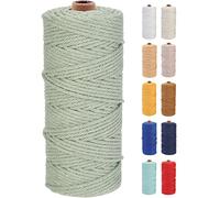 GOHOF Macrame Cord 3mm x 100m Premium Cotton Macrame Rope, 4 Strand Twisted Soft Cotton Cord, One of The Most Perfect Materials for Macrame Art, Cotton String Without Chemicals (Pea Green)
