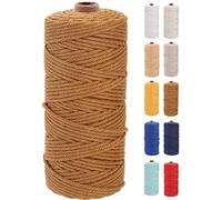 GOHOF Macrame Cord 3mm x 100m Premium Cotton Macrame Rope, 4 Strand Twisted Soft Cotton Cord, One of The Most Perfect Materials for Macrame Art, Cotton String Without Chemicals (Caramel Colour)
