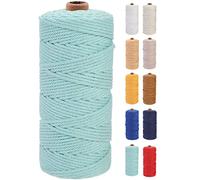 GOHOF Macrame Cord 3mm x 100m Premium Cotton Macrame Rope, 4 Strand Twisted Soft Cotton Cord, One of The Most Perfect Materials for Macrame Art, Cotton String Without Chemicals (Cyan)