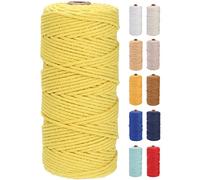 GOHOF Macrame Cord 3mm x 100m Premium Cotton Macrame Rope, 4 Strand Twisted Soft Cotton Cord, One of The Most Perfect Materials for Macrame Art, Cotton String Without Chemicals(Yellow)