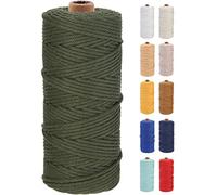 GOHOF Macrame Cord 3mm x 100m Premium Cotton Macrame Rope, 4 Strand Twisted Soft Cotton Cord, Perfect for Macrame Art, Olive Green