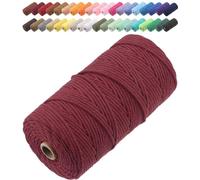 GOHOF Macrame Cord 3mm x 150m Premium Cotton Macrame Rope, 4 Strand Twisted Soft Cotton Cord, One of The Most Perfect Materials for Macrame Art, Cotton String Without Chemicals (Wine Red)