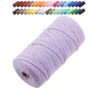 GOHOF Macrame Cord 3mm x 150m Premium Cotton Macrame Rope, 4 Strand Twisted Soft Cotton Cord, One of The Most Perfect Materials for Macrame Art, Cotton String Without Chemicals (Light Purple)