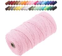 GOHOF Macrame Cord 3mm x 150m Premium Cotton Macrame Rope, 4 Strand Twisted Soft Cotton Cord, One of The Most Perfect Materials for Macrame Art, Cotton String Without Chemicals (Light Pink)