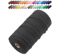 GOHOF Macrame Cord 3mm x 150m Premium Cotton Macrame Rope, 4 Strand Twisted Soft Cotton Cord, One of The Most Perfect Materials for Macrame Art, Cotton String Without Chemicals (Black)