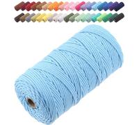 GOHOF Macrame Cord 3mm x 150m Premium Cotton Macrame Rope, 4 Strand Twisted Soft Cotton Cord, One of The Most Perfect Materials for Macrame Art, Cotton String Without Chemicals (Sky Blue)