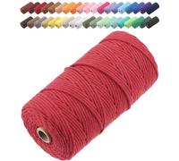 GOHOF Macrame Cord 3mm x 150m Premium Cotton Macrame Rope, 4 Strand Twisted Soft Cotton Cord, One of The Most Perfect Materials for Macrame Art, Cotton String Without Chemicals (Red)