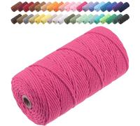 GOHOF Macrame Cord 3mm x 150m Premium Cotton Macrame Rope, 4 Strand Twisted Soft Cotton Cord, One of The Most Perfect Materials for Macrame Art, Cotton String Without Chemicals (Rose Red)